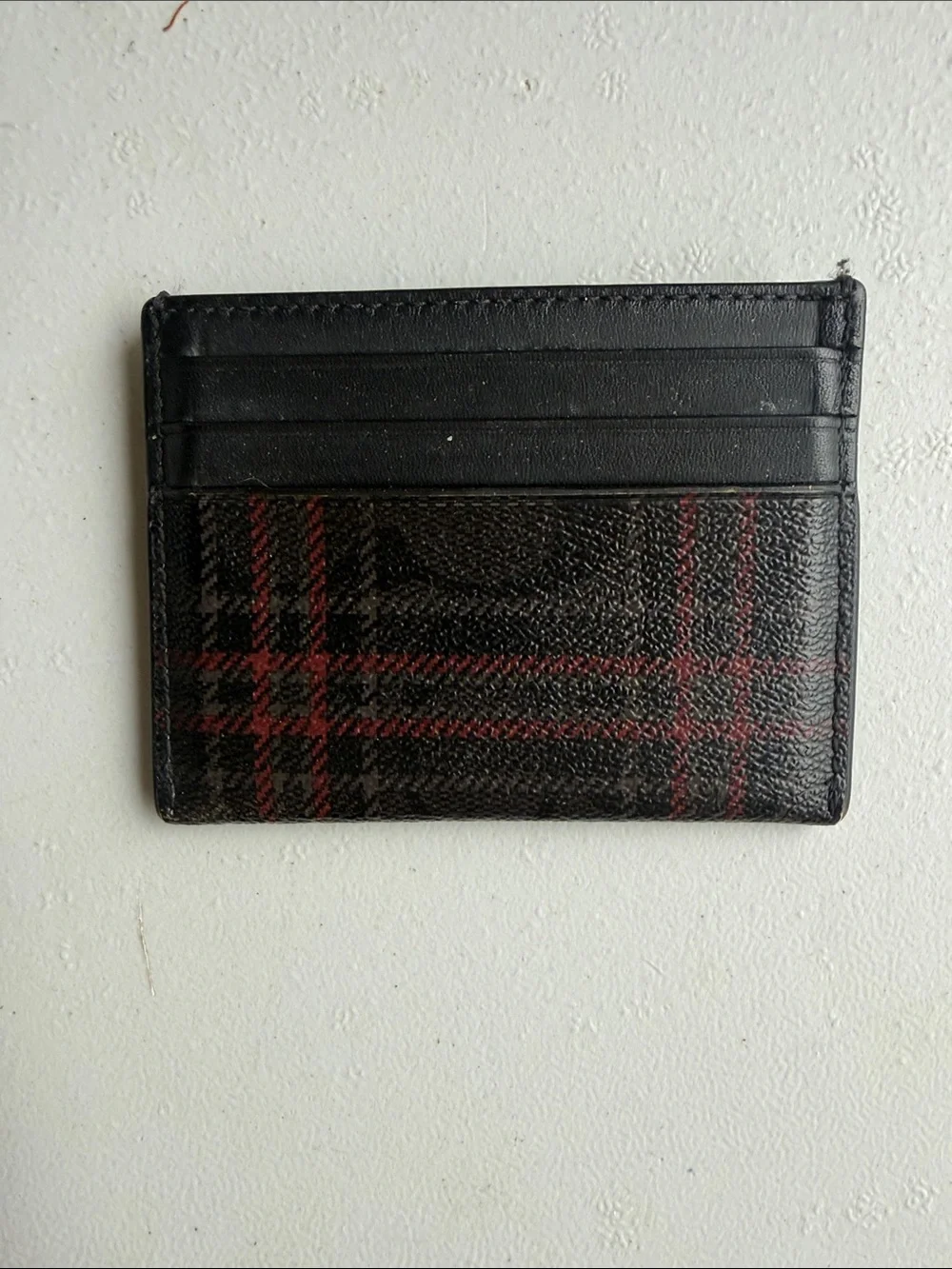 Coach Black and Red Plaid Men's Leather Card Holder